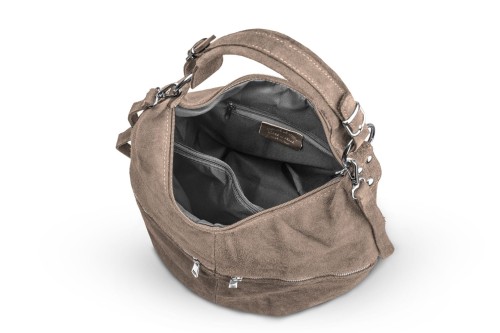 Torba Skórzana Vera Pelle Zamszowy Worek Taupe