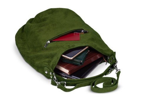 Torba Skórzana Vera Pelle Zamszowy Worek Zielona