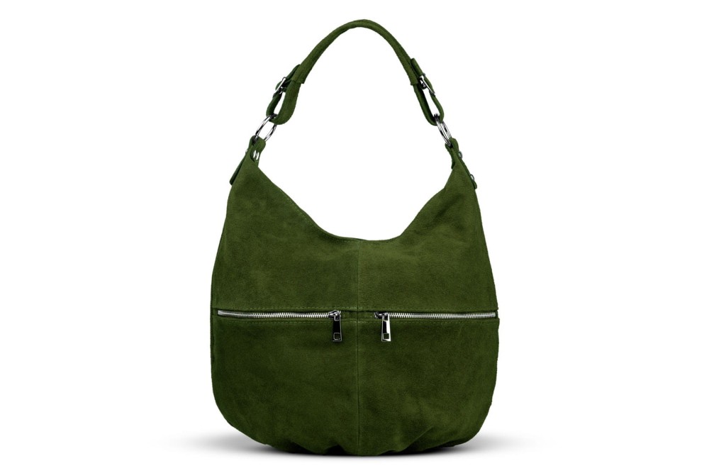 Torba Skórzana Vera Pelle Zamszowy Worek Zielona