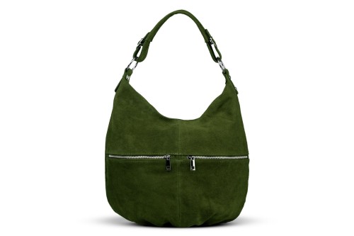 Torba Skórzana Vera Pelle Zamszowy Worek Zielona