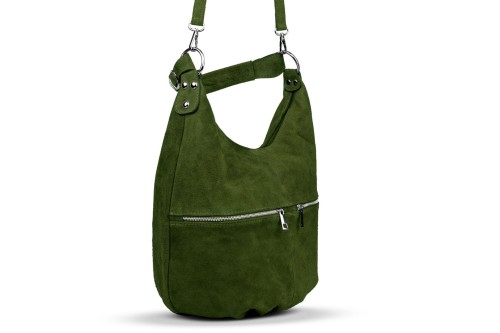 Torba Skórzana Vera Pelle Zamszowy Worek Zielona
