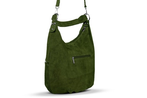 Torba Skórzana Vera Pelle Zamszowy Worek Zielona