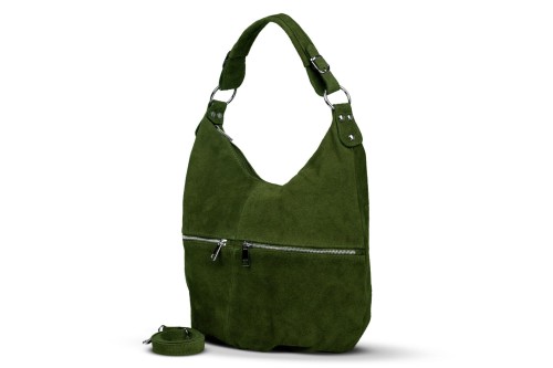 Torba Skórzana Vera Pelle Zamszowy Worek Zielona