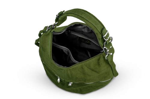 Torba Skórzana Vera Pelle Zamszowy Worek Zielona