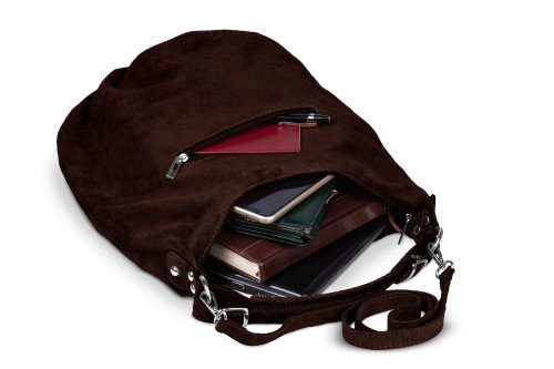 Torba Skórzana Vera Pelle Zamszowy Worek Brązowa