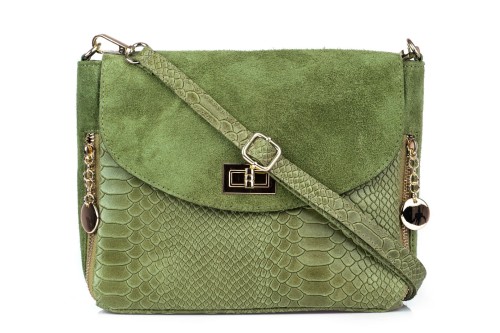 Torebka Damska Skórzana Vera Pelle Buccia Oliwka