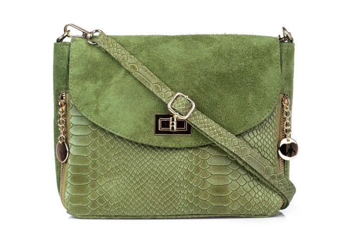 Torebka Damska Skórzana Vera Pelle Buccia Oliwka