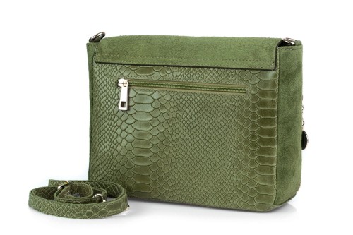 Torebka Damska Skórzana Vera Pelle Łuski Oliwkowa