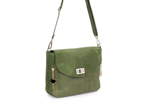 Torebka Damska Skórzana Vera Pelle Łuski Oliwkowa