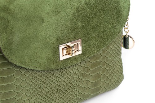 Torebka Damska Skórzana Vera Pelle Łuski Oliwkowa