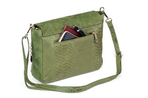 Torebka Damska Skórzana Vera Pelle Łuski Oliwkowa