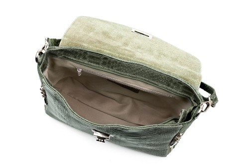 Torebka Damska Skórzana Vera Pelle Łuski Oliwkowa