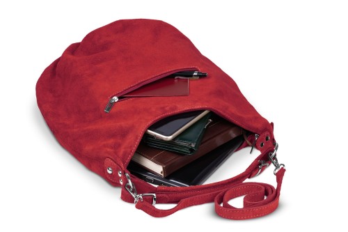 Torba Skórzana Vera Pelle Zamszowy Worek Czerwona