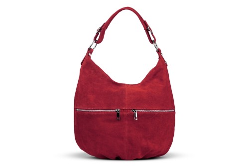 Torba Skórzana Vera Pelle Zamszowy Worek Czerwona