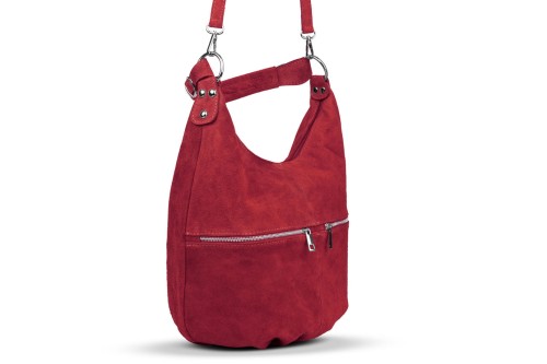 Torba Skórzana Vera Pelle Zamszowy Worek Czerwona