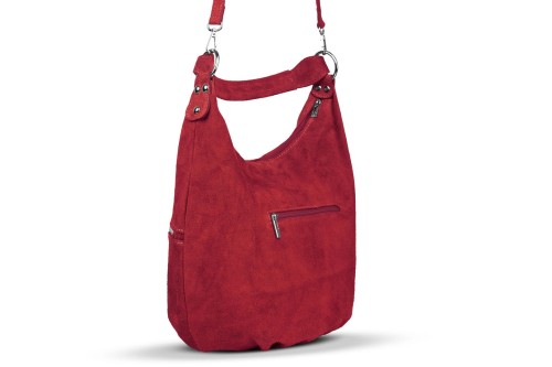 Torba Skórzana Vera Pelle Zamszowy Worek Czerwona