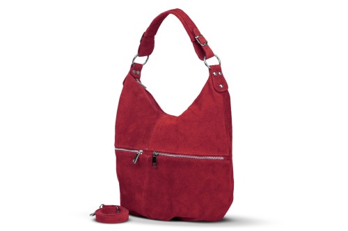 Torba Skórzana Vera Pelle Zamszowy Worek Czerwona