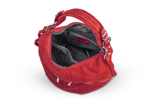 Torba Skórzana Vera Pelle Zamszowy Worek Czerwona