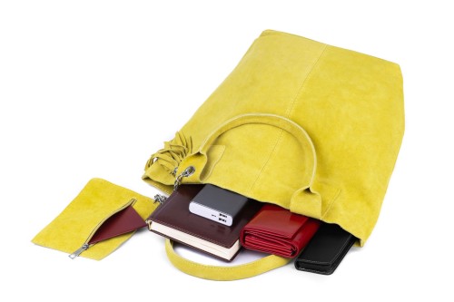 Torba Skórzana Vera Pelle Zamszowy Worek Żółta (7).jpg