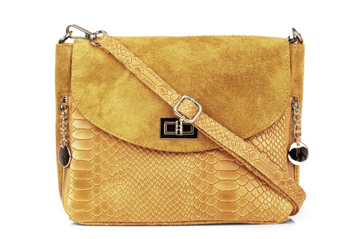 Torebka Damska Skórzana Vera Pelle Buccia Szafran