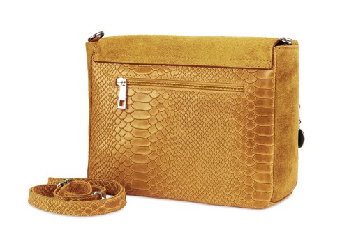 Torebka Damska Skórzana Vera Pelle Łuski Szafran