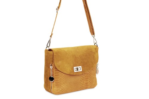 Torebka Damska Skórzana Vera Pelle Łuski Szafran
