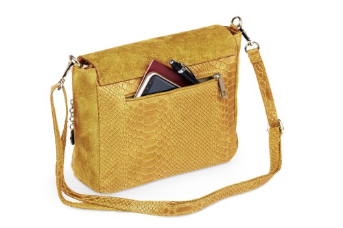 Torebka Damska Skórzana Vera Pelle Łuski Szafran