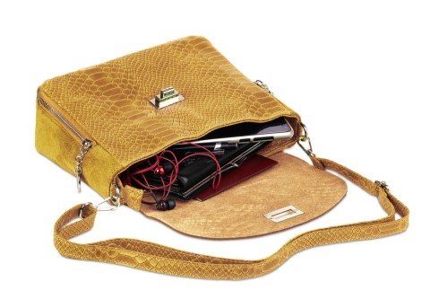 Torebka Damska Skórzana Vera Pelle Łuski Szafran