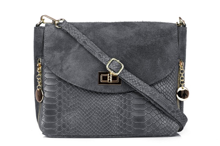 Torebka Damska Skórzana Vera Pelle Buccia Antracyt