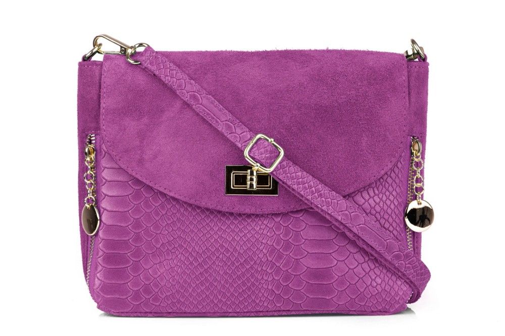 Torebka Damska Skórzana Vera Pelle Łuski Fuksja