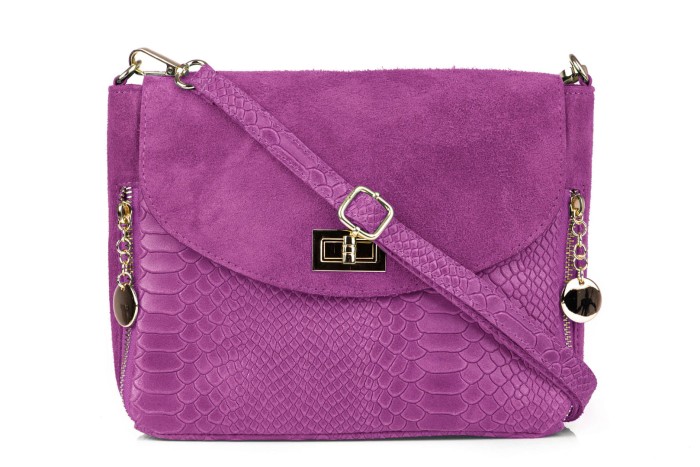 Torebka Damska Skórzana Vera Pelle Buccia Fuksja