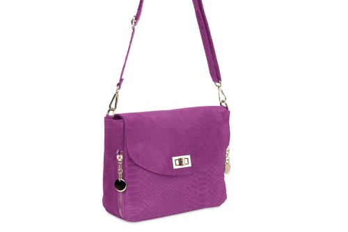 Torebka Damska Skórzana Vera Pelle Łuski Fuksja