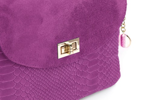 Torebka Damska Skórzana Vera Pelle Łuski Fuksja