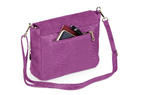 Torebka Damska Skórzana Vera Pelle Łuski Fuksja