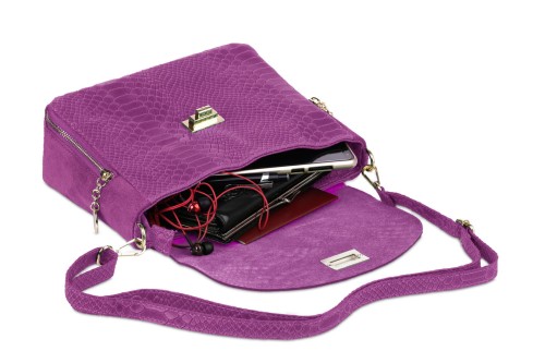 Torebka Damska Skórzana Vera Pelle Łuski Fuksja