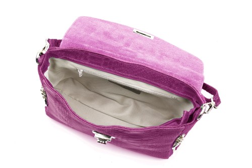 Torebka Damska Skórzana Vera Pelle Łuski Fuksja