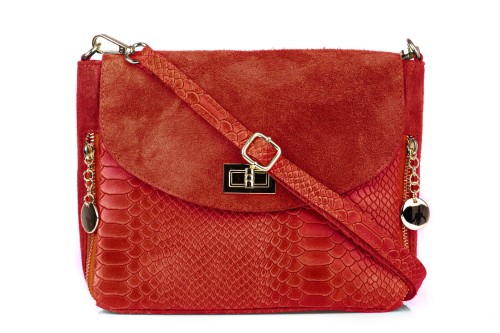 Torebka Damska Skórzana Vera Pelle Łuski Czerwona