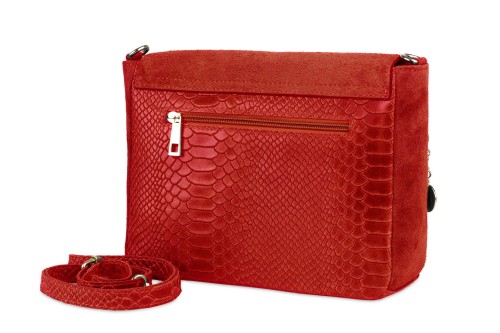 Torebka Damska Skórzana Vera Pelle Łuski Czerwona