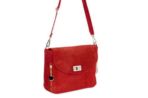 Torebka Damska Skórzana Vera Pelle Łuski Czerwona