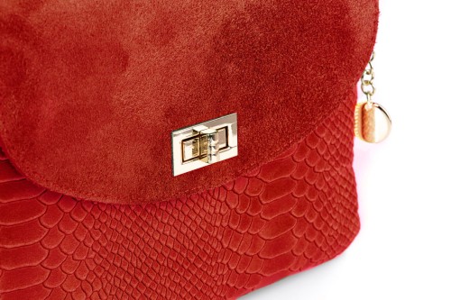 Torebka Damska Skórzana Vera Pelle Łuski Czerwona