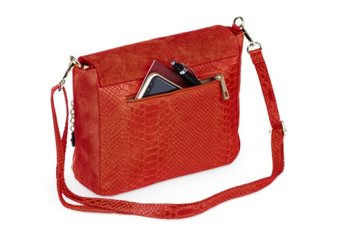 Torebka Damska Skórzana Vera Pelle Łuski Czerwona