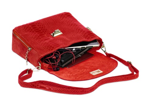 Torebka Damska Skórzana Vera Pelle Łuski Czerwona