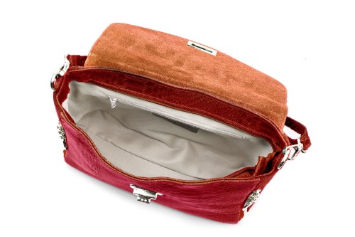 Torebka Damska Skórzana Vera Pelle Łuski Czerwona