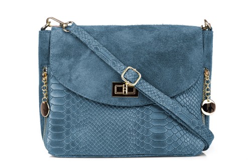 Torebka Damska Skórzana Vera Pelle Buccia Jeansowa