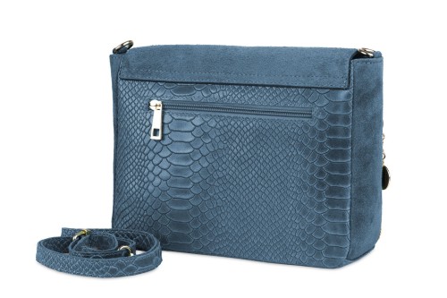 Torebka Damska Skórzana Vera Pelle Łuski Jeansowa