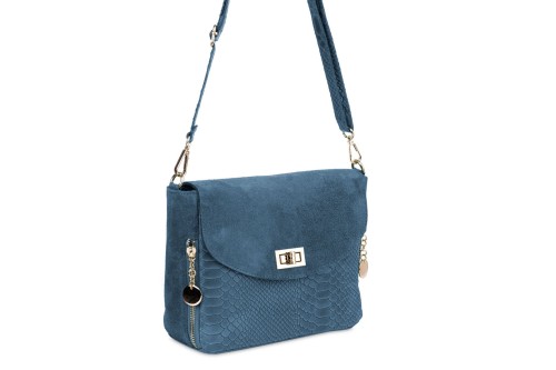 Torebka Damska Skórzana Vera Pelle Łuski Jeansowa