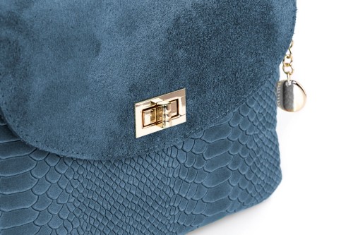 Torebka Damska Skórzana Vera Pelle Łuski Jeansowa