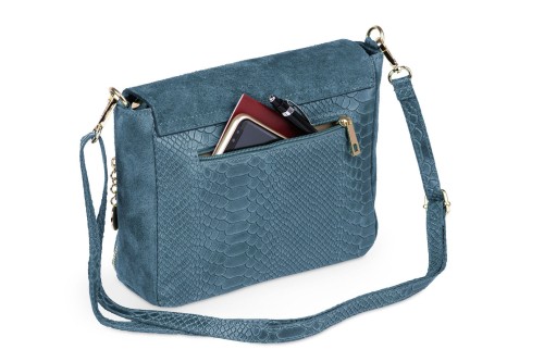 Torebka Damska Skórzana Vera Pelle Łuski Jeansowa