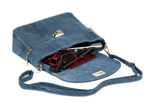 Torebka Damska Skórzana Vera Pelle Łuski Jeansowa