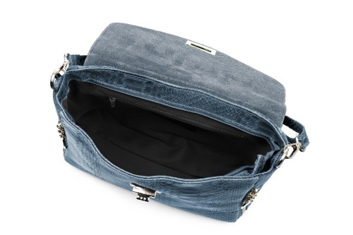 Torebka Damska Skórzana Vera Pelle Łuski Jeansowa